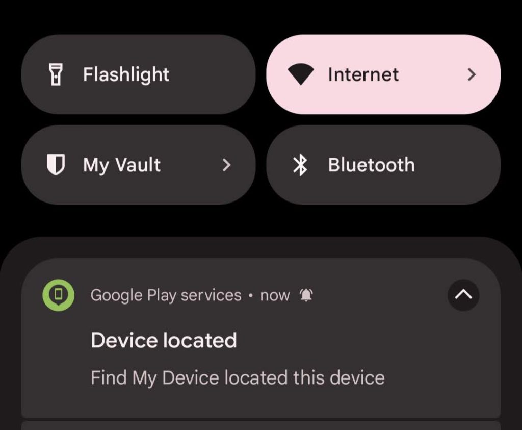 Screenshot of notification after using Google's Find My Location service to locate a phone