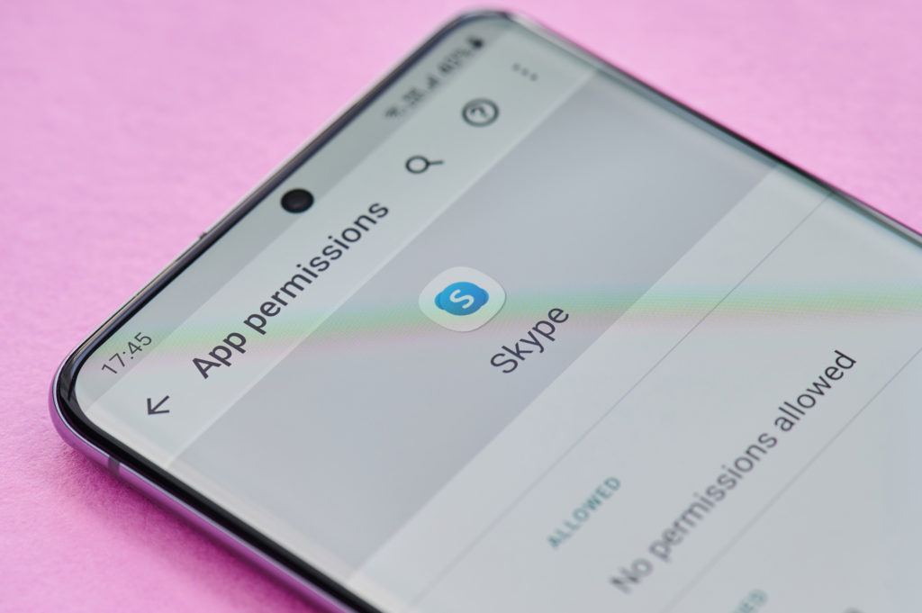 Permissions setting screen of skype app on smartphone screen.